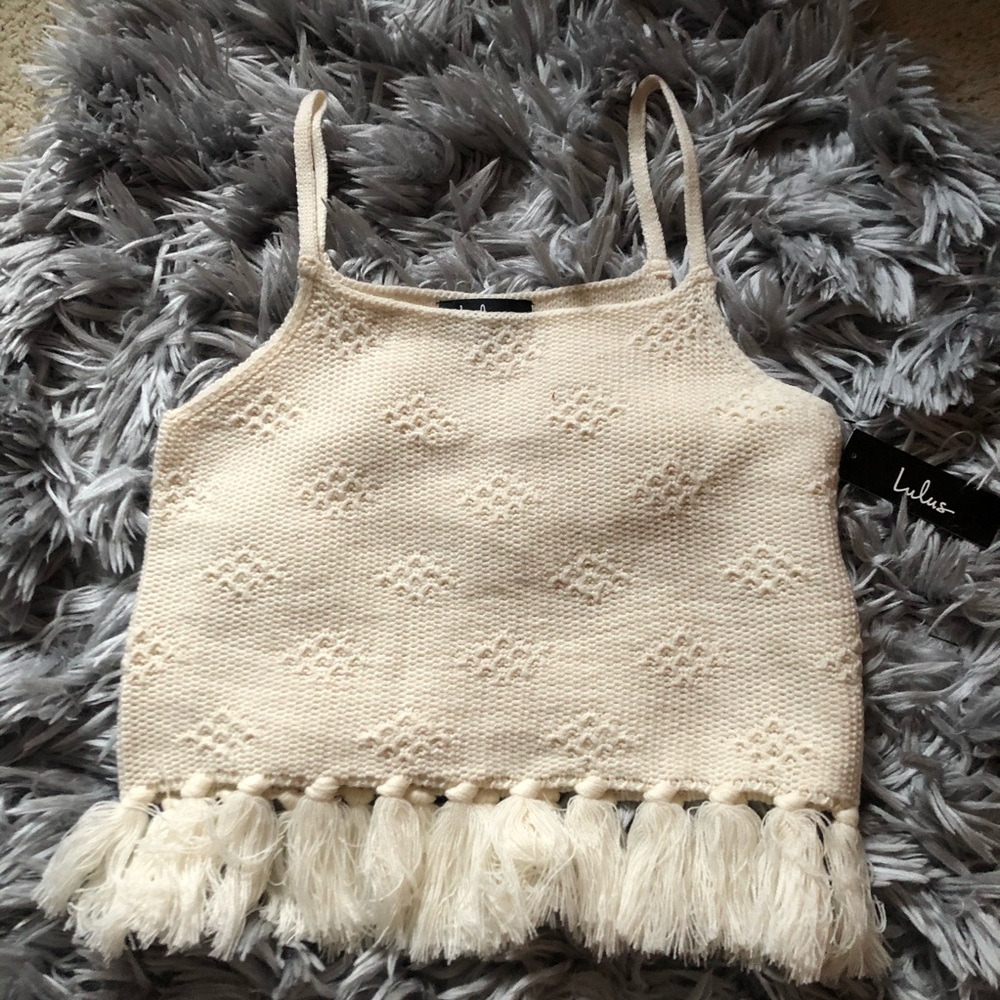 Lulu’s Del Mar Cream Tasseled Knit Sweater Tank